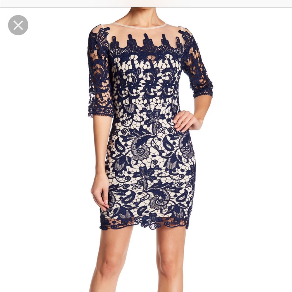 Soieblu elbow length crochet dress blue size M